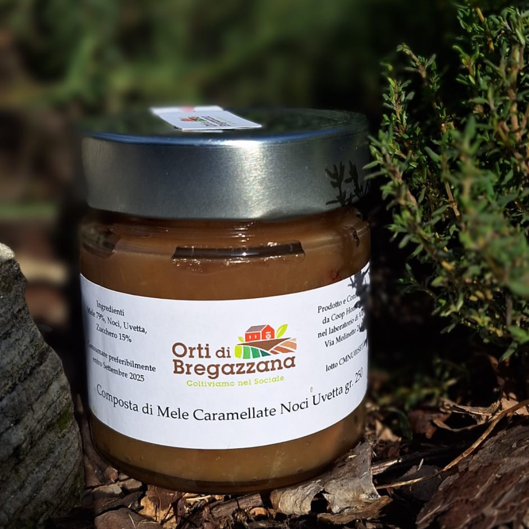 Composta di mele caramellate noci e uvetta